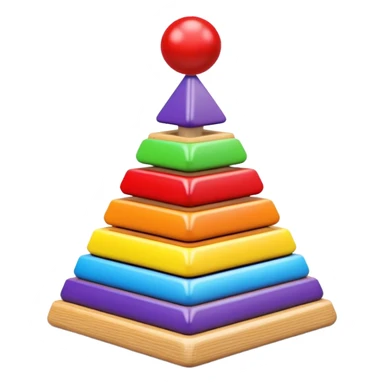 Children's stacking pyramid toy with rings in rainbow order: red, orange, yellow, green, light blue, dark blue, and purple rings sticker