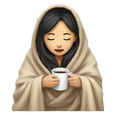 asian girl inside a blanket sipping coffee eyes closed sticker