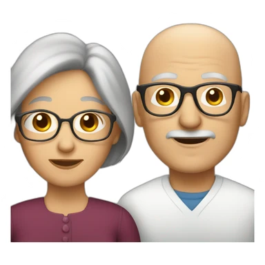 old couple woman with long brown hair and bald man with glasses sticker