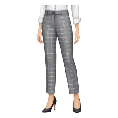 gray dress pants with white grid pattern, plaid check pattern, formal tailored trousers with cuffed hem, for petite women, isolated garment only, no model sticker