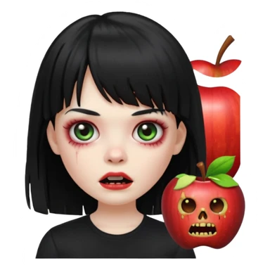 uma garota zumbi no formato Memoji da apple com o cabelo cumprido, preto liso e com franja, blusa preta sticker
