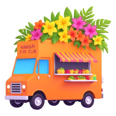 Hawaiian food truck with bright colors and tropical flowers sticker