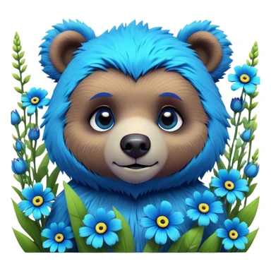 3D, adorable little Pixar style blue neon punk bear in a field of flowers, ultra detailed, each lash, eye, and strand of fur is shown in stunning detail as though captured in a timeless photograph, rich textures, visually rich, so lifelike it feels like it could leap off the page at any moment sticker