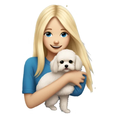 Blonde girl with long straight hair and blue eyes hugs a small  maltipoo and they are celebrating a new year  sticker