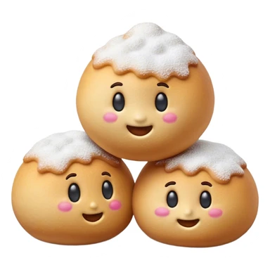 Cinematic Realistic Fritule Dessert Emoji, featuring small, fluffy dough balls dusted with powdered sugar rendered with delicate textures and warm, inviting lighting. sticker