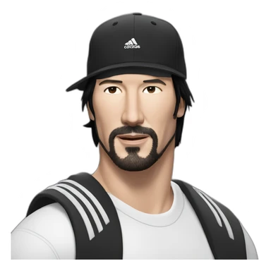 short haired and no beard keanu reeves with a black addidas cap sticker