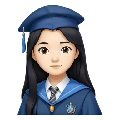 Cho Chang in harry potter, wear hogwarts Ravenclaw uniform, long black hair sticker