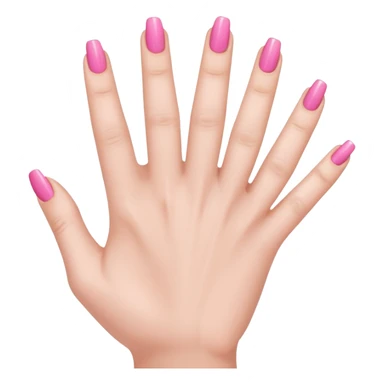  pink  close-up of a human hand with exactly five fingers, beautifully manicured nails, glossy pink nail polish, elegant nail shape, soft lighting, realistic style, isolated on transparent background" sticker