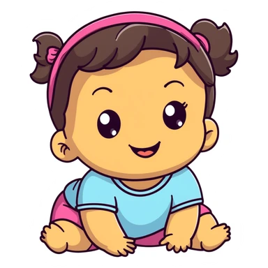 close-up of smiling toddler face only with big eyes, medium skin tone, dark wavy hair, and a hair band, no body sticker