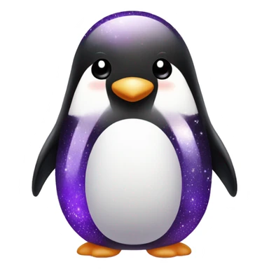 A cute penguin with soft black and white colors, standing with little purple sparkles around its head.
The purple sparkles will have a gentle glow, symbolizing magic and playfulness.
 sticker