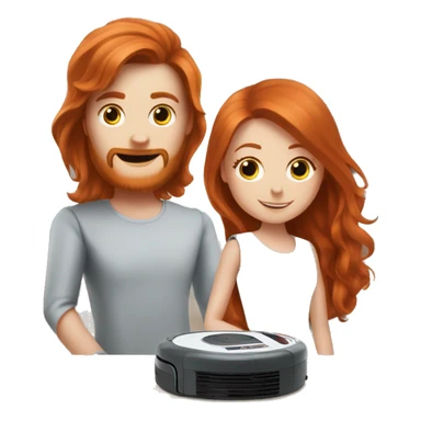 A robot vacuum and a long haired redhead lady being best friends sticker