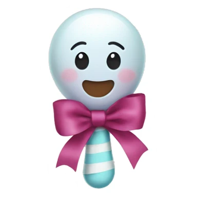 Baby rattle toy with a ribbon wrapped around the middle with no facial features present.  sticker