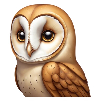 Cinematic Deep Thought Barn Owl Portrait Emoji, Head held high with a serene, contemplative gaze, showcasing its beautifully patterned plumage of white and brown, with eyes deeply focused as if pondering ancient secrets, Simplified yet majestically refined features, highly detailed, glowing with a soft, introspective light, high shine, poised and pensive, stylized with an air of profound wisdom, capturing the essence of an owl immersed in deep thought, so thoughtful it feels like it could silently whisper timeless wisdom from beyond the screen! sticker