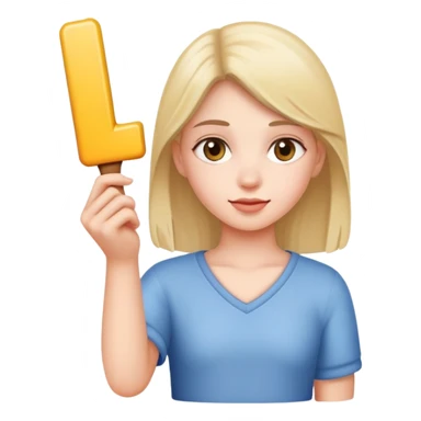 Girl holding an L sticker