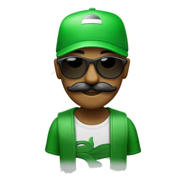 The face of  amen with mustache and with a sunglases and a cap green  sticker
