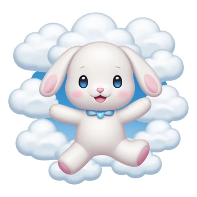 Cinnamon roll from sanrio dancing in the clouds that looks just like him from the cartoon blue eyes pink cheeks white body and filled with cuteness sticker