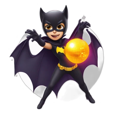 Girl dressed as bat man playing with fire under a disco ball sticker