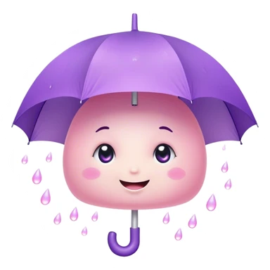 Cute Kawaii Umbrella, small and cute, soft pastel pink and purple, tiny rain droplets smiling down, a chubby round handle, big sparkling eyes full of joy! sticker