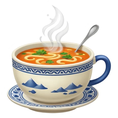 a cup of soup with world pattern sticker
