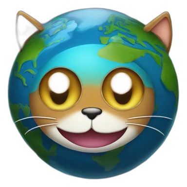 planet Earth with a cartoon grinning cat face with big eyes sticker