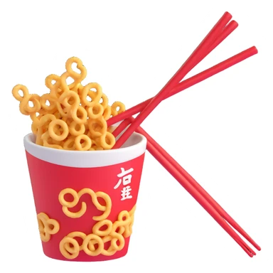 Chinese chopsticks picking up curly snacks, focus on the action, playful and clear depiction sticker