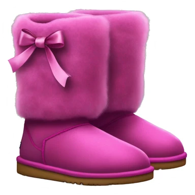 Realistic pair of magenta Ugg fur boots with silk ribbon bows. sticker