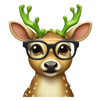 deer wearing slippers with glass glasses and lashes with a frog en their back sticker