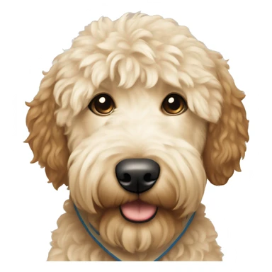 Cream colored with brown Goldendoodle wearing a bandana sticker
