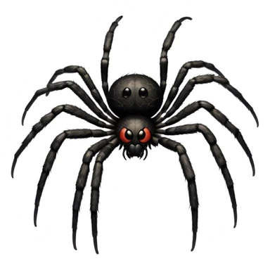 Large black fluffy spider with a big round abdomen and short hairy legs sitting on a branch. Detailed texture of the spider’s fur and body. Transparent background. sticker
