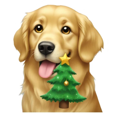 christmas golden retriever with christmas tree  sticker