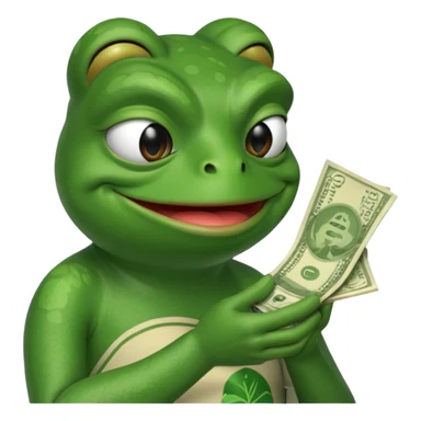 Pepe the frog sniffing a wad of money in his hand and smiling sticker