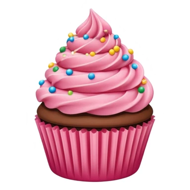 cupcake emoji with visible strawberry cake, swirled chocolate frosting, and magical sprinkles sticker