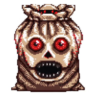 terrifying burlap sack face with glowing red eyes sticker