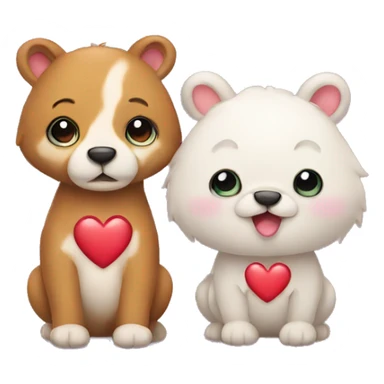 Two different cute animal couple love with heart sticker