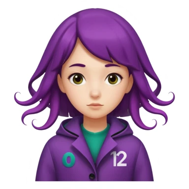 girl with sideways hair wearing Squid Game-style coat with number 120 on right side sticker