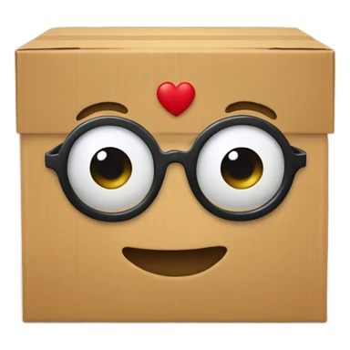 una caja de carton dibujada como carita con lentes encima de un corazon  sticker