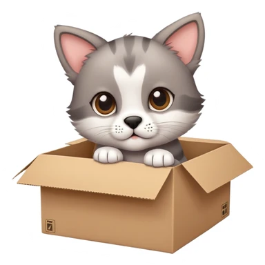  A very cute young puppy cat with one's head tilted to one side poked its paws out of the cardboard big box and placed them on top of it sticker