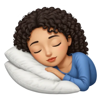 Sleeping Spanish girl on white pillow dark curly hair mixed skin sticker