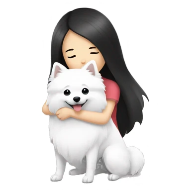 Japanese spitz dog hug black hair girl sticker