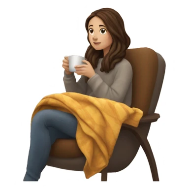Brunette white girl covered in blanket autumn vibe sitting on a cozy chair holding coffee, window on the background sticker