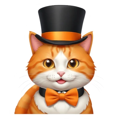 playful orange cat in a top hat and bow tie, winking sticker
