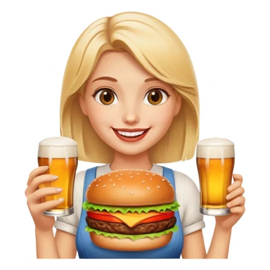happy blonde girl with burger and beer  sticker