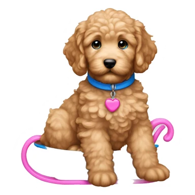 Mini golden doodle puppy  with pink sleigh blue collar blue eyes  sticker
