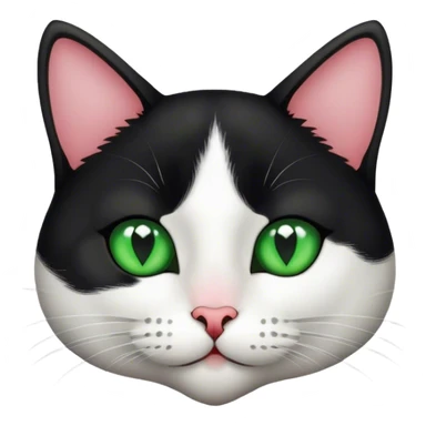 a black and white cat with heart-shaped nose and green eyes sticker