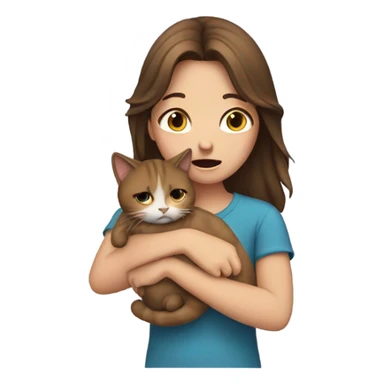 A girl crying with a cat, the girl has brown hair  sticker