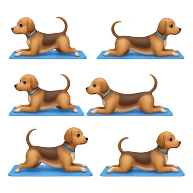 craeate me a series of emojis for those excersises (dog). I want seperate emojis for each excersise

Nose
Sit
Lay down
Spin
Focus
Drop
Walk next to me sticker