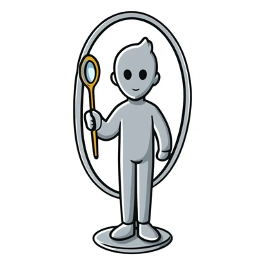 A paintbrush transforming into a silver human silhouette sculpture emblem, symbol of artistic identity, with a mirror-like silver metallic finish sticker