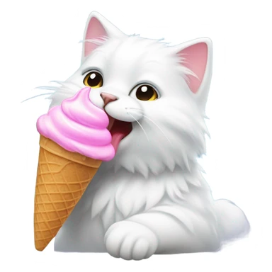 white cat eating ice cream sticker