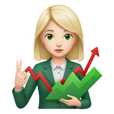 Girl holding chart with rising green graph line in right hand and holding another chart with falling red graph line in left hand sticker