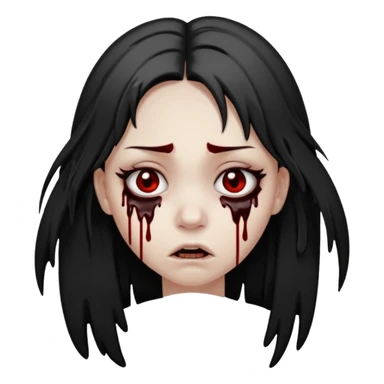 Make me a girl with 2 strands of hair on each side over here face. Under here eyes put black blood dripping. Make make it look like she’s scared sticker